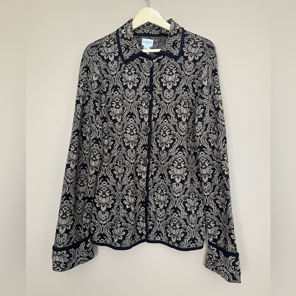 {Chico's} Cardigan Sweater Jacket in Metallic Gold - Womens XL